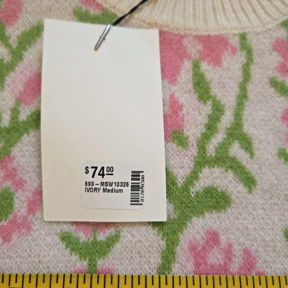 NWT &merci Chic Floral Crew Neck Sweater Pink Green, Fairy Cottagecore Spring - Picture 7 of 10
